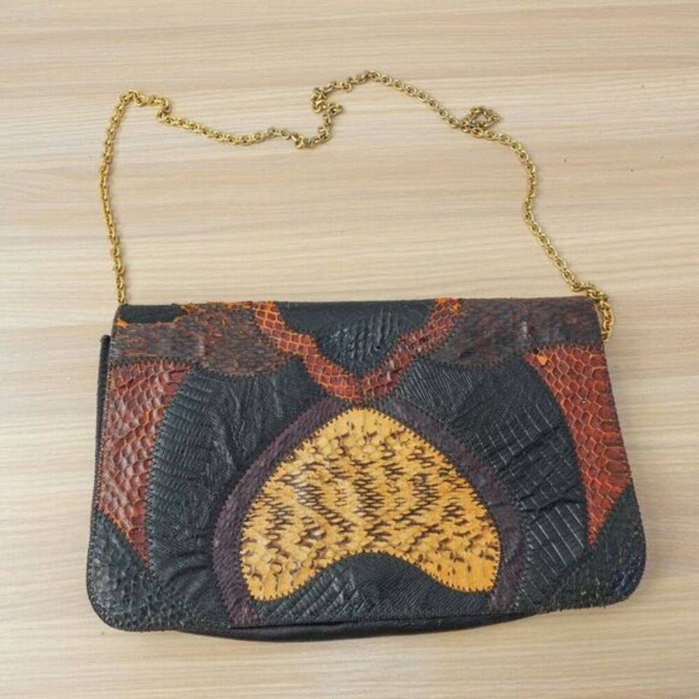 VINTAGE Patchwork Snakeskin‎ Shoulder Bag Western Exotic Leather Snake CAPRICE